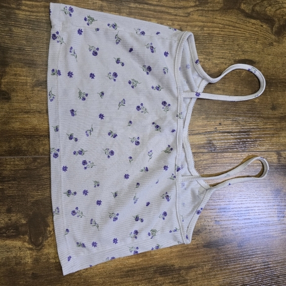Weekend edition Floral Print Women's Crop Top - White purple size small - Picture 5 of 8